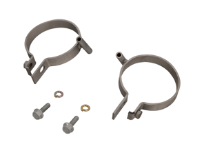 Klemmen für Heizungsschlauchanschluss und Halterung für Heizungskabel, Titan, mit Schrauben. Porsche 911 1965–86, Teilenummer 90121105122, 90121105222 - 90121105121, 90121105221, 90121105122, 90121105222