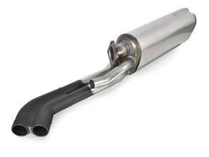 Silencieux d'échappement avec raccord de tuyau de wastegate intégré. Porsche 911 Turbo 1978-83 - 93011103712, 93011103700, 93011103704