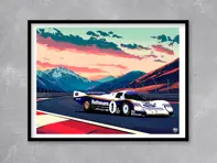 Affiche Porsche 962C Le Mans 1986 dans un cadre noir