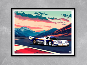 Affiche Porsche 962C Le Mans 1986 dans un cadre noir