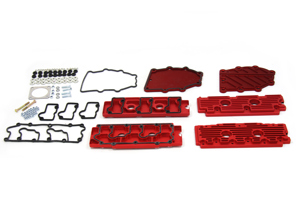 Camshaft and chain housing cover set in red aluminium. Porsche 964 - 96410510701, 96410510801, 96410511601, 96410511602, 96410511603, 96410511604, 96410511605, 96410511606, 96410590200, 96410511503