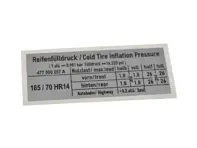 Étiquette de pression des pneus. Porsche 924 / 924S - 477000257A - PAKR4