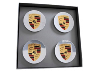 Copricerchi con stemma colorato per Porsche 718 Boxster / Cayman (Set di 4) - 00004460508, 99104460023, 00004460708