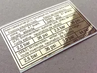Tyre pressure decal. Porsche 911 (965) Turbo - 96570128703
