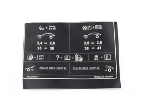 Aufkleber Reifendruck. Porsche 9YA Cayenne - 9Y0010000B