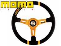 Steering wheel drifting - black leather / orange inserts - Momo