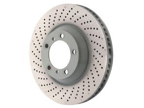 Brake disc rotor, Front, drilled-dimpled monoblock, 350x 34mm. Porsche 997 TURBO - 99735140501, 99735140601, 99735140500, 99735140502, 99735140600, 99735140602 - PFL30904, PFR31004