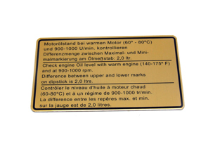 Autocollant, niveau d'huile moteur. Porsche 911 1973 - 91100650400 - 91100650400