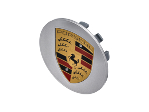 Enjoliveur de roue argent convexe avec grand écusson pour Porsche - 955361303069A1, 95536130306, 00004460602