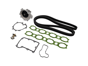 Wasserpumpe, Keilriemen und Thermostat-Einsatz-Kit für Porsche 955 Cayenne S / Turbo - 94810601104, 94810612303, 94810640101, 94811014501, 99919238050, 94810601103, 99610612570, 99610612571