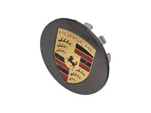 Radkappe Titan mit farbigem Porsche Wappen - 9P101149AOC6, 9P101149A, 9P1601149AOC6