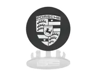 Wheel cup with monochrome Porsche Crest logo, Matt black. Porsche 955 / 957 Cayenne - 9P1601147JE1