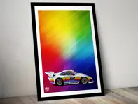Affiche Porsche 935 livrée Apple Le Mans dans un cadre noir