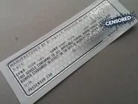 Door Jam VIN Number Decal. Porsche  911 (930) Turbo 1978–1979 - 93070111204