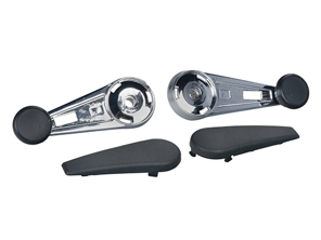 Fensterkurbelgriffe und Abdeckungen in Chrom. Porsche 911 1965-77 - 91154247102, 91154247103