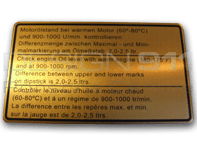Aufkleber Motorölstand. Porsche 911 / 930 - 91100650401