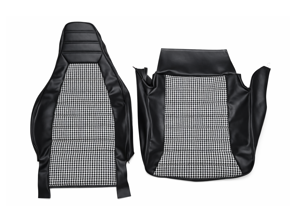 Vordersitzbezug, schwarzes Vinyl, Pepita-Mittelteil. Porsche 911 1974–84