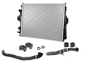 Radiator water with hoses, Centre. Porsche 958 Cayenne 4.8L 2011-18 - 95810613200, 95810640200, 95810640100