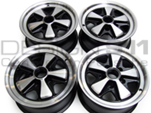 15' Style 548A Fuchs Style Alloy Wheels RSR BLACK & CHROME 7.0J and 8.0J For Porsche Car - 91136102041, 91136102042