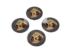 Enjoliveurs Gris avec écusson coloré pour Porsche 911 / Cayenne / Panamera / Boxster / Cayman (Lot de 4) - 00004460705, 97004460012, 00004460604