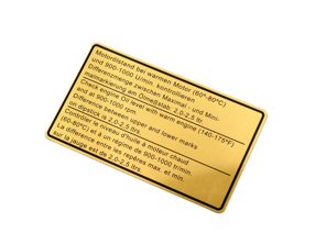 Autocollant niveau d'huile moteur. Porsche 911 / 930 1969 - 1977 - 91100650401 - 1601500206