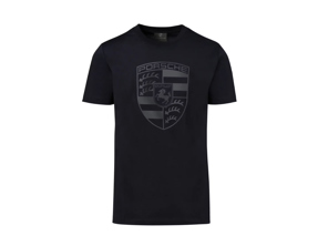 T-shirt avec écusson Porsche, noir – Collection Essential - WAP82100S0K, WAP82100M0K, WAP82100L0K, WAP8210XL0K, WAP821