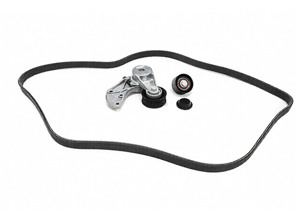 Aandrijfriem met spanrol en geleiderolset. Porsche 955 / 957 / Cayenne V6 - 95510229900, 95510236101, 95510236100, 95510227600, 95510293300