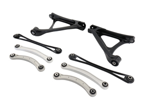 Set draagarmen voor de achterwielophanging. Porsche 955 / 957 Cayenne - 95533104532, 95533104531, 95533104530, 95533104710, 95533104900, 95533105000, 95533101812, 95533101811, 95533101712, 95533101711 - URO-012601, 1150201270, 1150201280, 211712, 211713