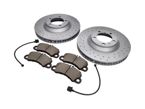 VORDERE Bremsbeläge und Bremsscheibenpaket. Porsche Cayenne 9YA, Scheibengröße 350 mm x 34 mm - 9Y0615301, 9Y0615302, 9Y0698151T, 9Y0907253E