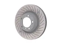 Brake disc rotor, Rear, drilled-dimpled monoblock, 350x28mm. Porsche 997 TURBO / 997 GT3 - 99735240502, 99735240602 - PRL39977, PRR39978