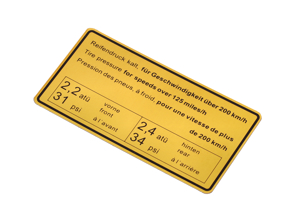 Aufkleber Reifendruck. Porsche 911 65-72 / 914 - 90100650700