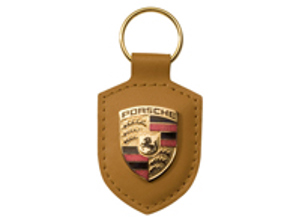 Llavero de cuero con escudo Porsche, TAN - WAP0500930E