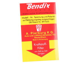 Bendix fuel pump decal. Porsche 356B / 356C / 911 - 64470101700 - 1601503400