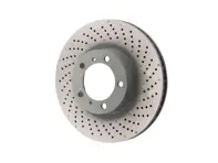 Brake Disc Rotor, Front, drilled-dimpled monoblock, 330x28mm. Porsche 997 MKII / 991 / 981/982 Boxster / 981C/982C Cayman - 99735140101, 99735140201, 99735140100, 99735140200 - PFL39971, PFR39972