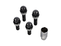 Locking wheel bolt kit (+7mm/+15mm longer). Black plated for Porsche - PAF009593, 971698030B, WHT004676A, WHT006978, 00004460291