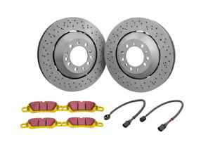 FRONT Sports Brake Disc and Pads Set. Porsche 718  Boxster Spyder / 718 Cayman GT4 - 98135140580, 98135140581, 98135140680, 98135140681, 9GT615301N, 9GT615302N, 99135194702, 99135194704, 9GT698151T, 9GT698151G, 99160918180, 9GT907637