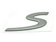 S - Abzeichen, in Titanmetallic. Porsche 986 BoxsterS - 98655924301, 986559243009A4, 986.559.243.01, 986.559.243.00.9A4