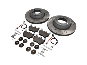 Bremsbeläge und Bremsscheiben-Paket hinten für Porsche 997 Carrera 2S von SHW - 99635240502, 99635240602, 99761267602, 99635208600, 99635208602, 95535296000, 99735193907