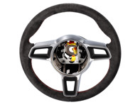 Steering wheel Black Alcantara / Guards Red. Porsche Cayman GT4 - 9P1419091AHRAH, 9P1419091FSRAH