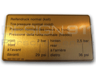 Sticker Tyre Pressure. Porsche 911 84-89 / 924 / 944 - 93770112700