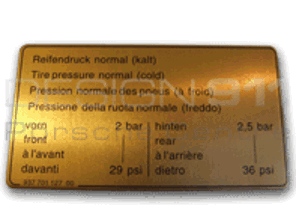 Autocollant pression des pneus. Porsche 911 84-89 / 924 / 944 - 93770112700
