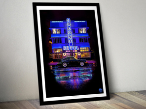 Póster del Porsche 911 964 Turbo Miami con marco negro