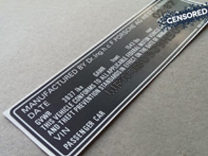 Door Jam VIN Number Decal. Porsche 911 (930) Turbo 1987 - 93070111217