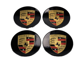 Wheel caps Black (high-gloss) with coloured Porsche Crest. Porsche 992 / Panamera - 00004460733