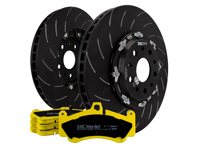 EBC Racing front Two-piece floating brake disc and yellowstuff pad kit. Porsche 991 turbo / 981 Cayman GT4 - P2DK039Y, 99135140502, 99135140602, 99135194704 - DP42206R, SG2F016