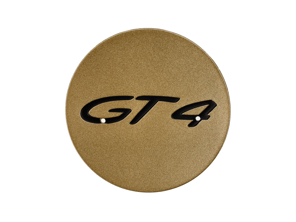 Enjoliveur de roue - Logo « GT4 » - En Aurum brillant. Porsche 718 (982) Cayman GT4