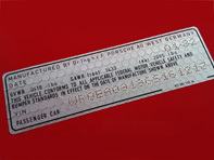 Door Jam VIN-nummer sticker. Porsche 911 1981-1984 - 91170111216