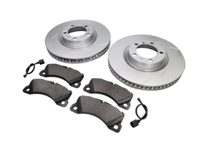 FRONT Brake Pads and Brake Disc Package. Porsche Panamera 3.0L Diesel / 4S - 298615301B, 298615302B, PAA698151, 95861236500