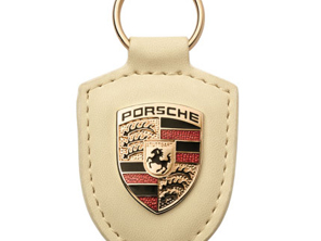 Llavero de cuero con escudo Porsche, CREMA - WAP0500960D, WAP0500960E