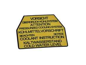 Sticker Coolant Expansion Tank. Porsche 928 - 92800651101